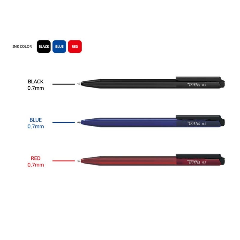 Monami Trifis (Triffis) Oil-Based Ballpoint Pen 0.7mm Set of 5 Ink-Red 1, Blue 1, Black 3 - Image 3